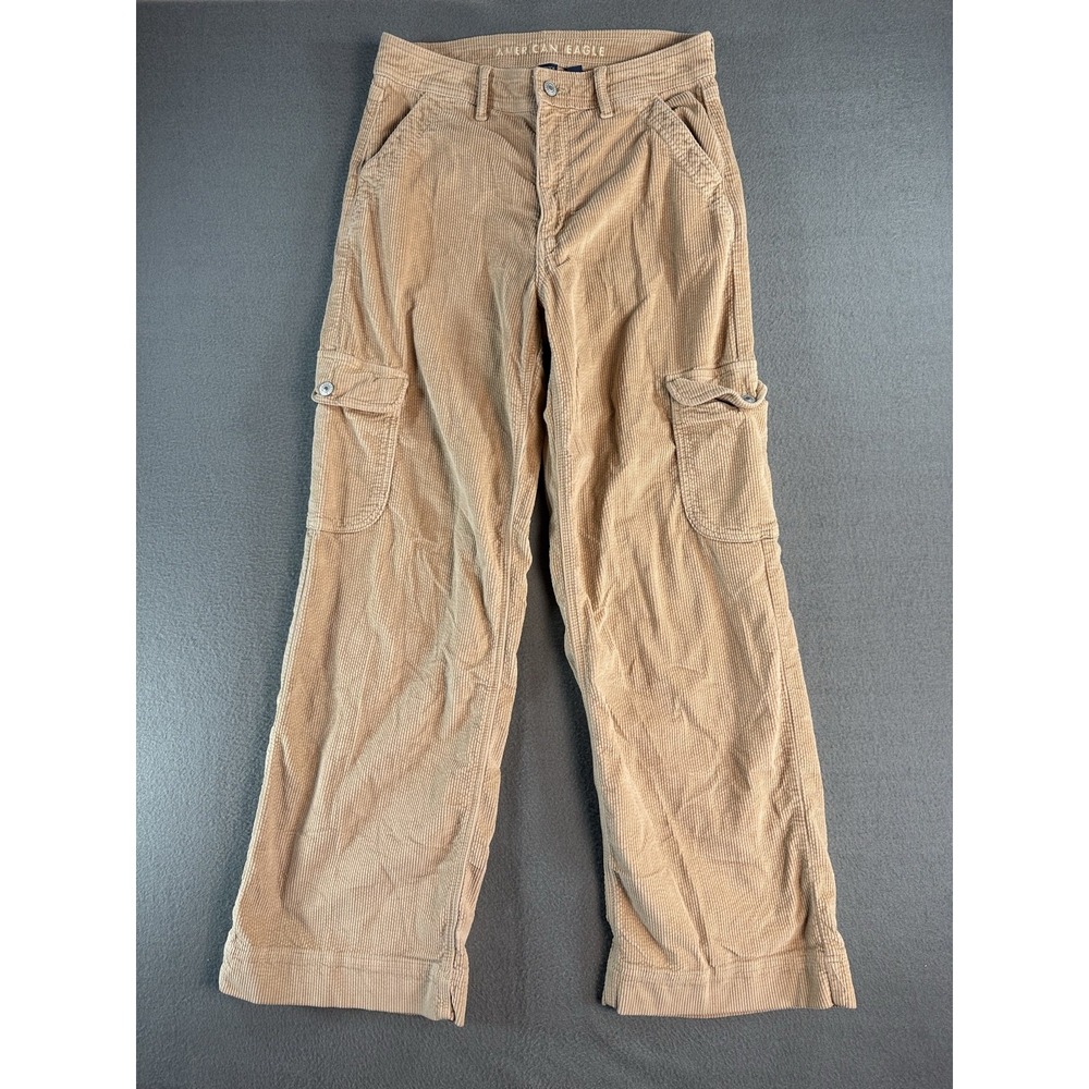 American Eagle Cargo Pants Womens 6 Beige High-Rise Baggy Wide Leg Corduroy
